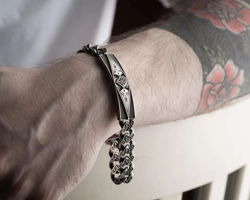 925 Sterling Silver Men’s ID Bracelet: Vintage Chain Gift for Him   Charmora Jewelry