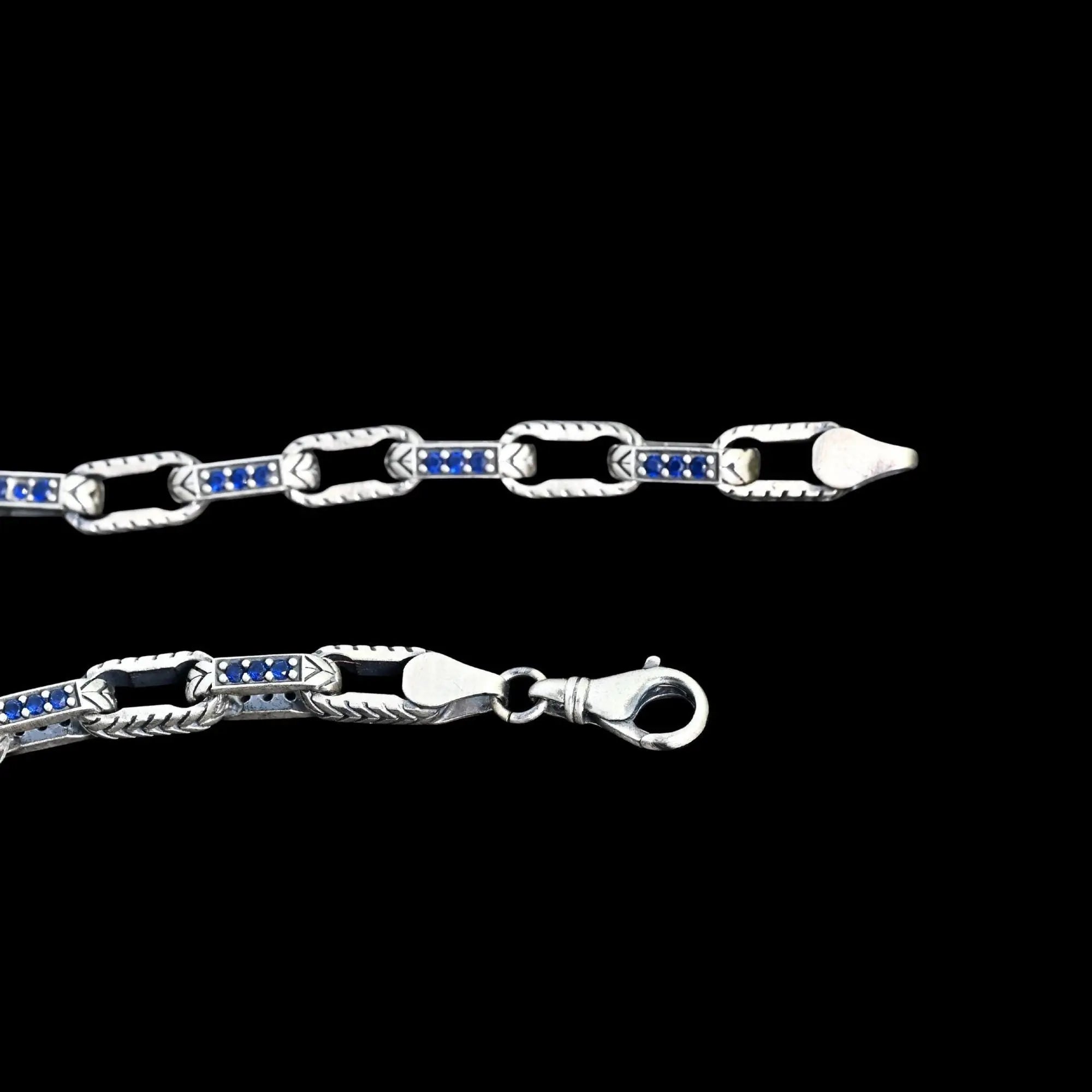 925 Sterling Silver Men’s Bracelet with Blue Stones, Handmade Chain Bracelet, Bold Masculine Jewelry   Charmora Jewelry