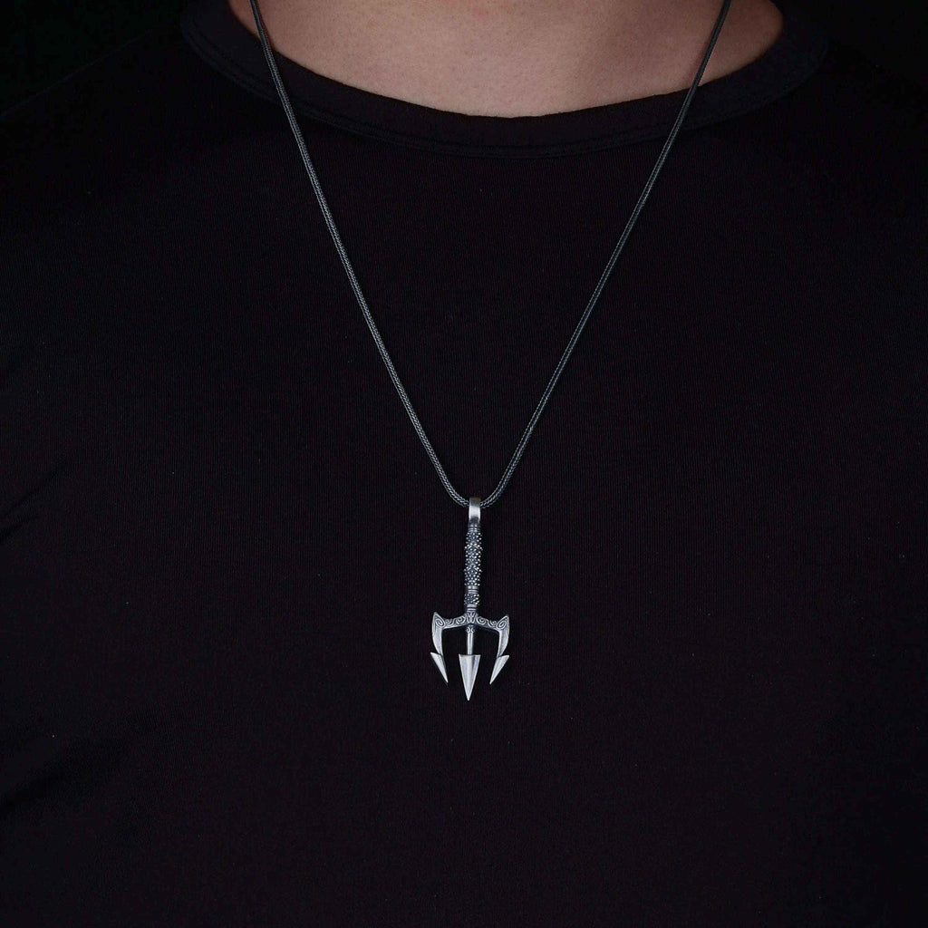 Oxidized Sterling Silver Trident Necklace: Poseidon Spear Pendant