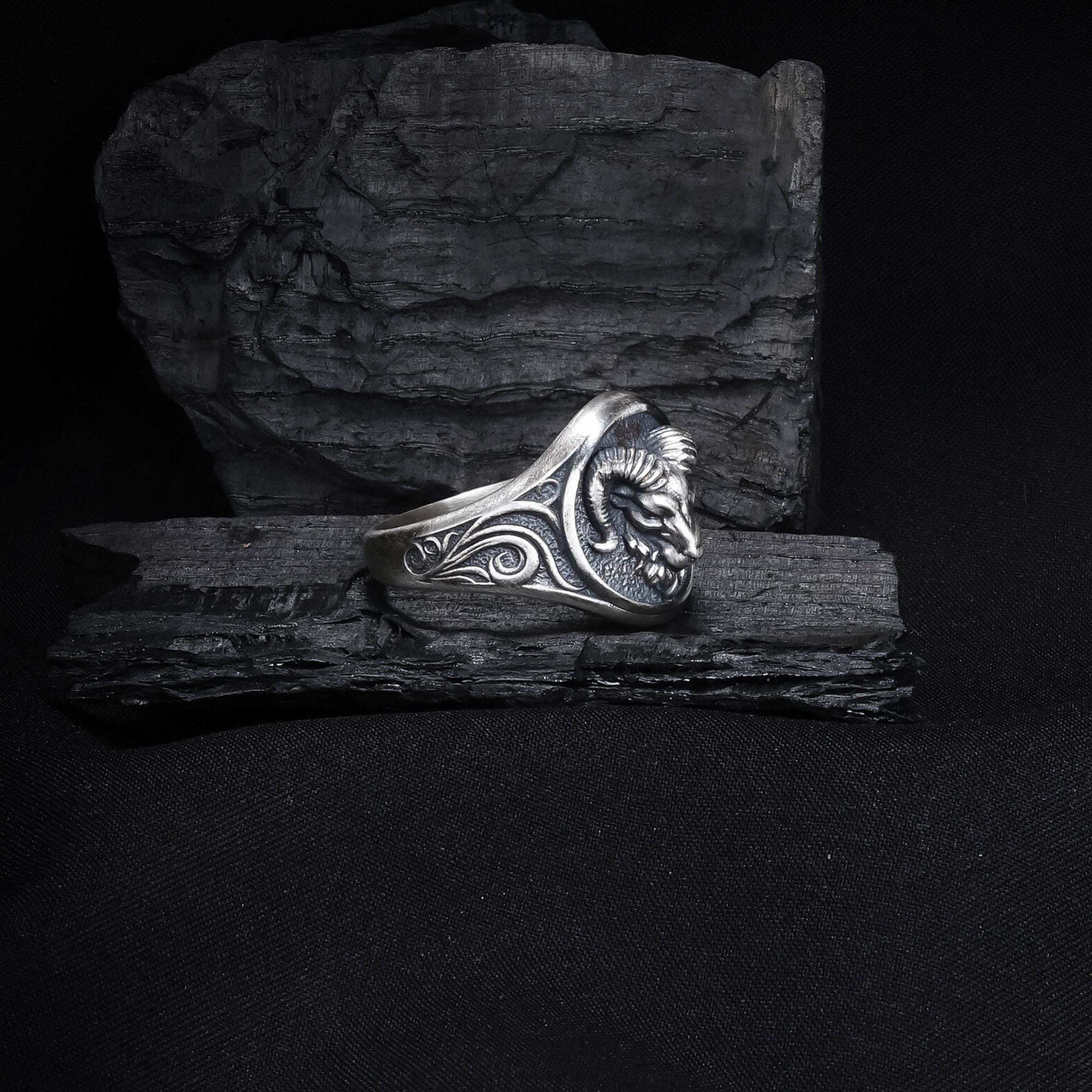 Sterling Silver Ram Ring: Aries Zodiac Jewelry for Men