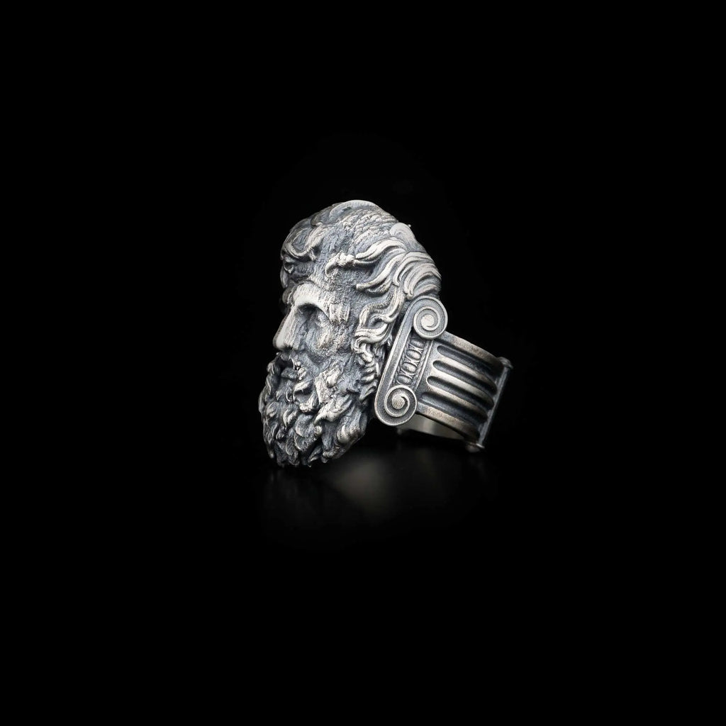 Poseidon Sterling Silver Ring: Greek Mythology Neptune Symbol   Charmora Jewelry