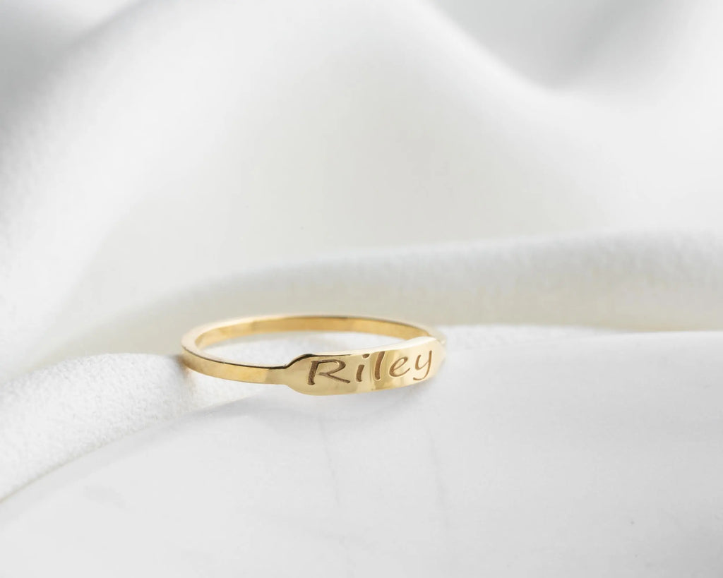 Solid Gold Dainty Name Ring: Personalized Engraved Jewelry Charmora Jewelry
