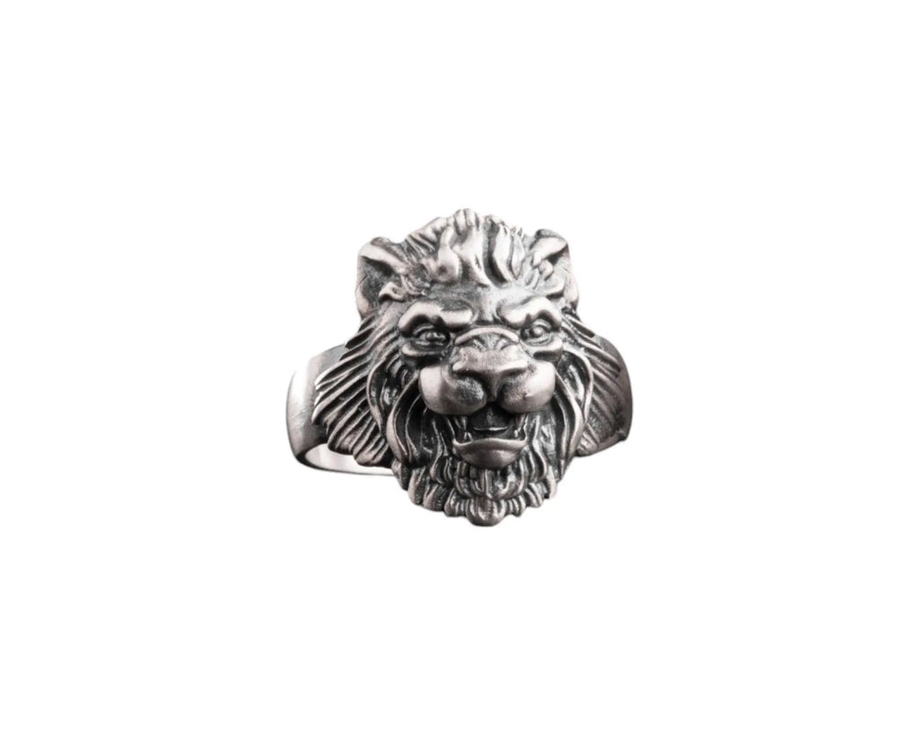 Sterling Silver Lion Head Ring - Handmade Mens Jewelry   Charmora Jewelry