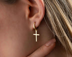 Solid Gold Cross Earrings, Religious Jewelry, Christmas Gift