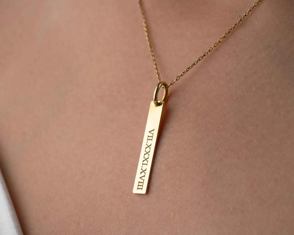 Sterling Silver Roman Numeral Necklace: Custom Date Pendant