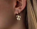Solid Gold Lesbian Pride Heart Earrings: Venus Symbol Jewelry