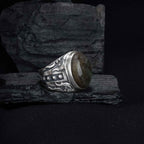 Large Labradorite Sterling Silver Ring - Handmade Mens Gemstone Ring