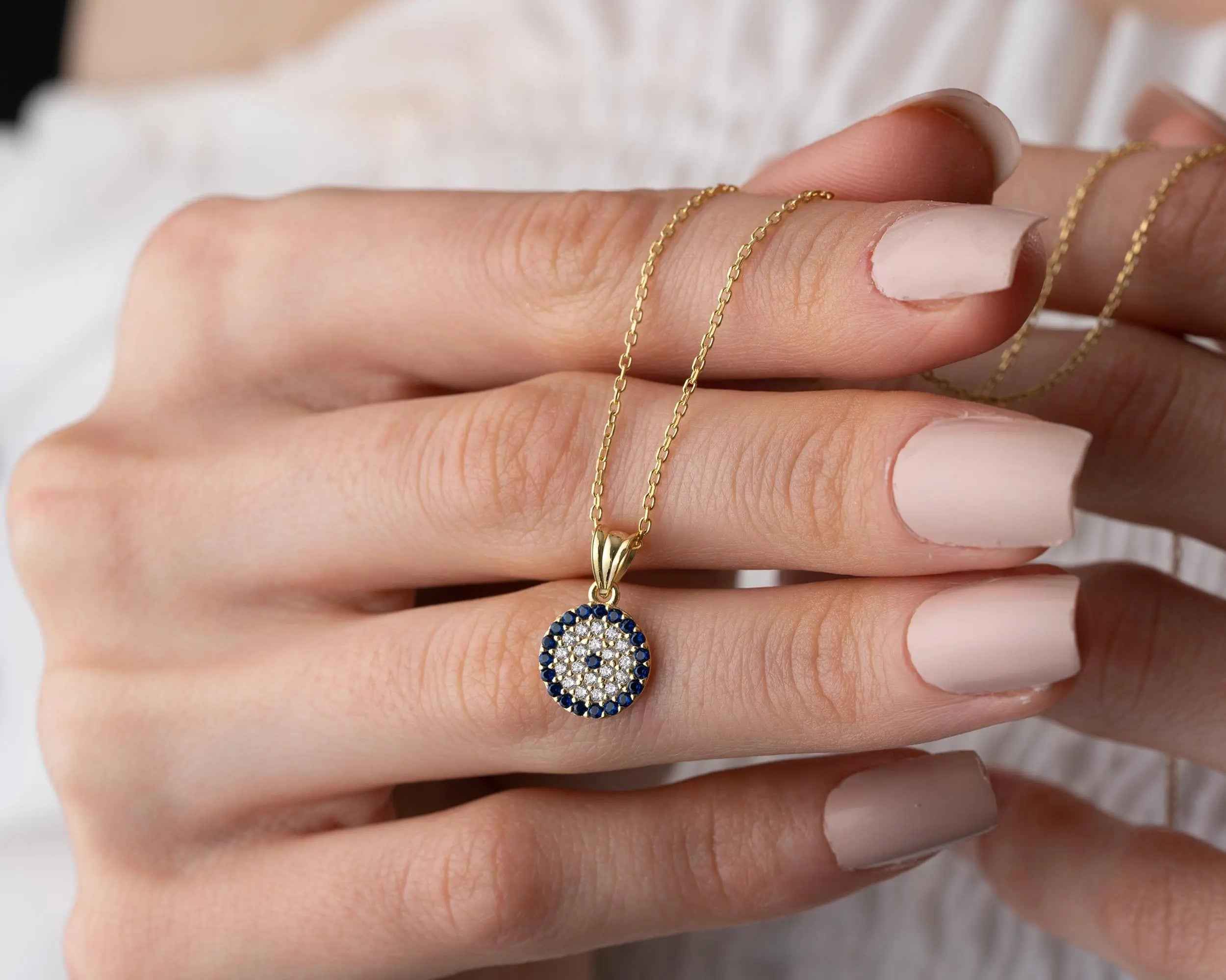 Sterling Silver Blue Evil Eye Necklace: Gold Protection Charm