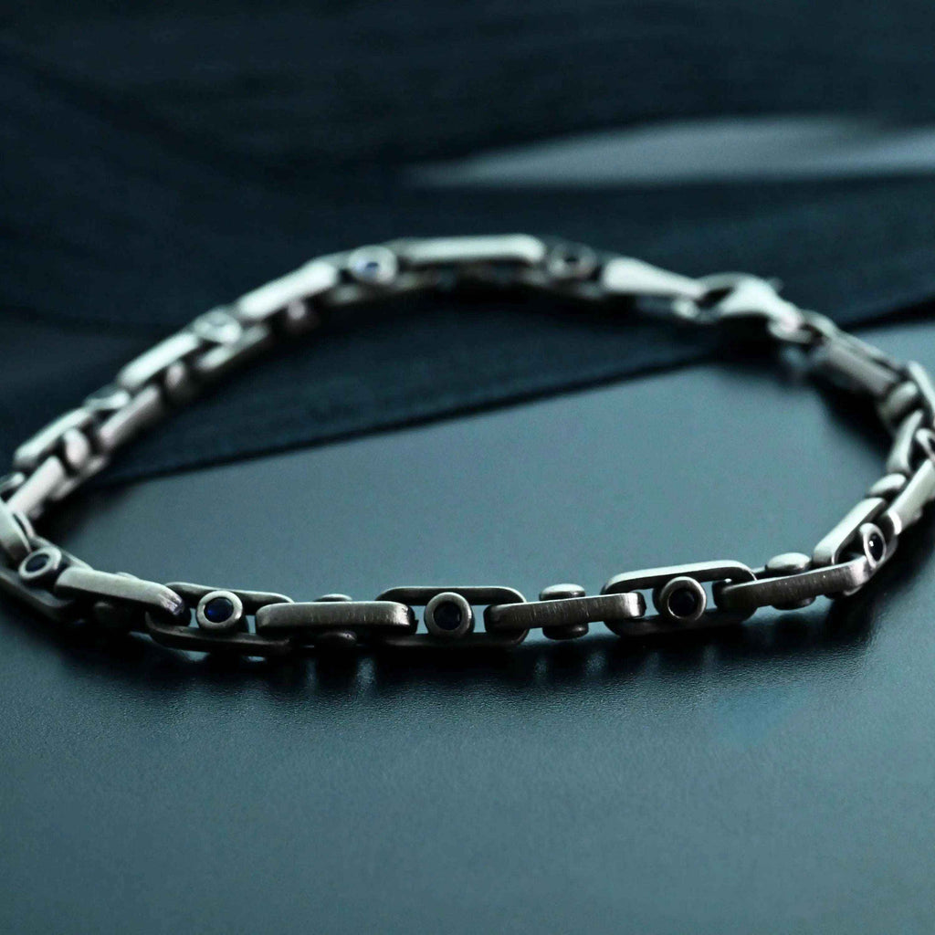 925 Sterling Silver Gemstone Chain Bracelet for Men,Minimal Gothic Men’s Jewelry Gift