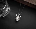 Sterling Silver Oni Mask Necklace: Japanese Samurai Pendant   Charmora Jewelry