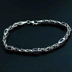 925 Sterling Silver Blue Baguette Bracelet for Men, Modern Men’s Jewelry Gift