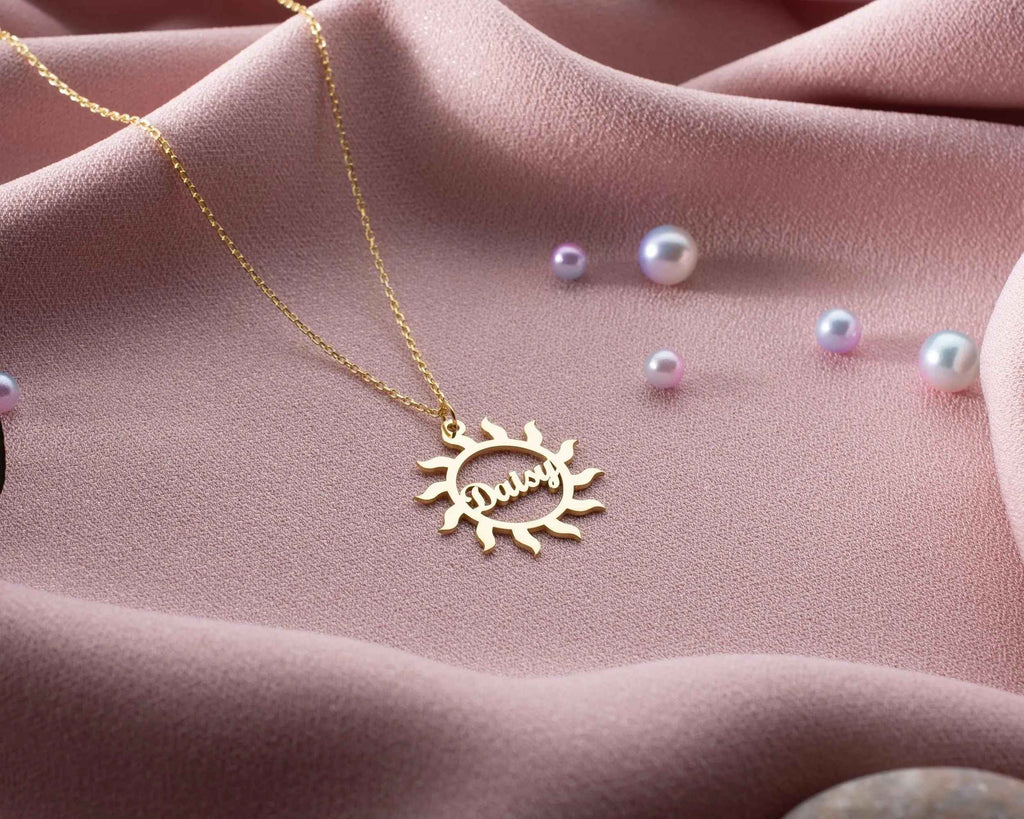 Personalized Sun Necklace: Custom Sterling Silver Name Pendant