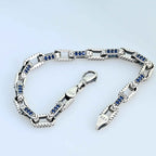 925 Sterling Silver Men’s Bracelet with Blue Stones, Handmade Chain Bracelet, Bold Masculine Jewelry