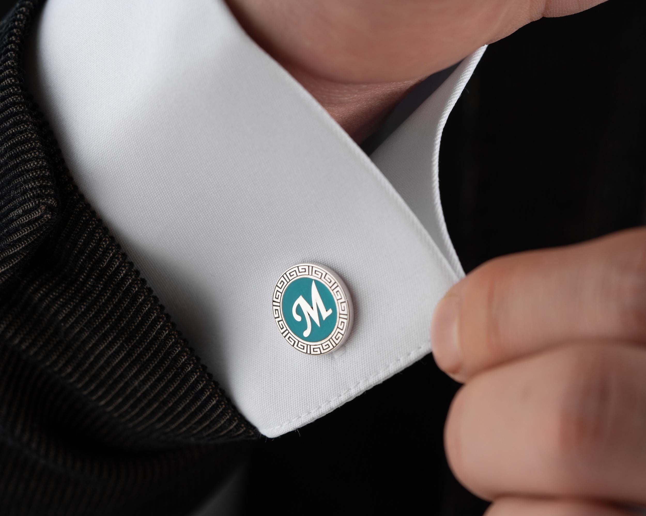 Boutons de manchette initiaux en émail et argent sterling, cadeau personnalisé