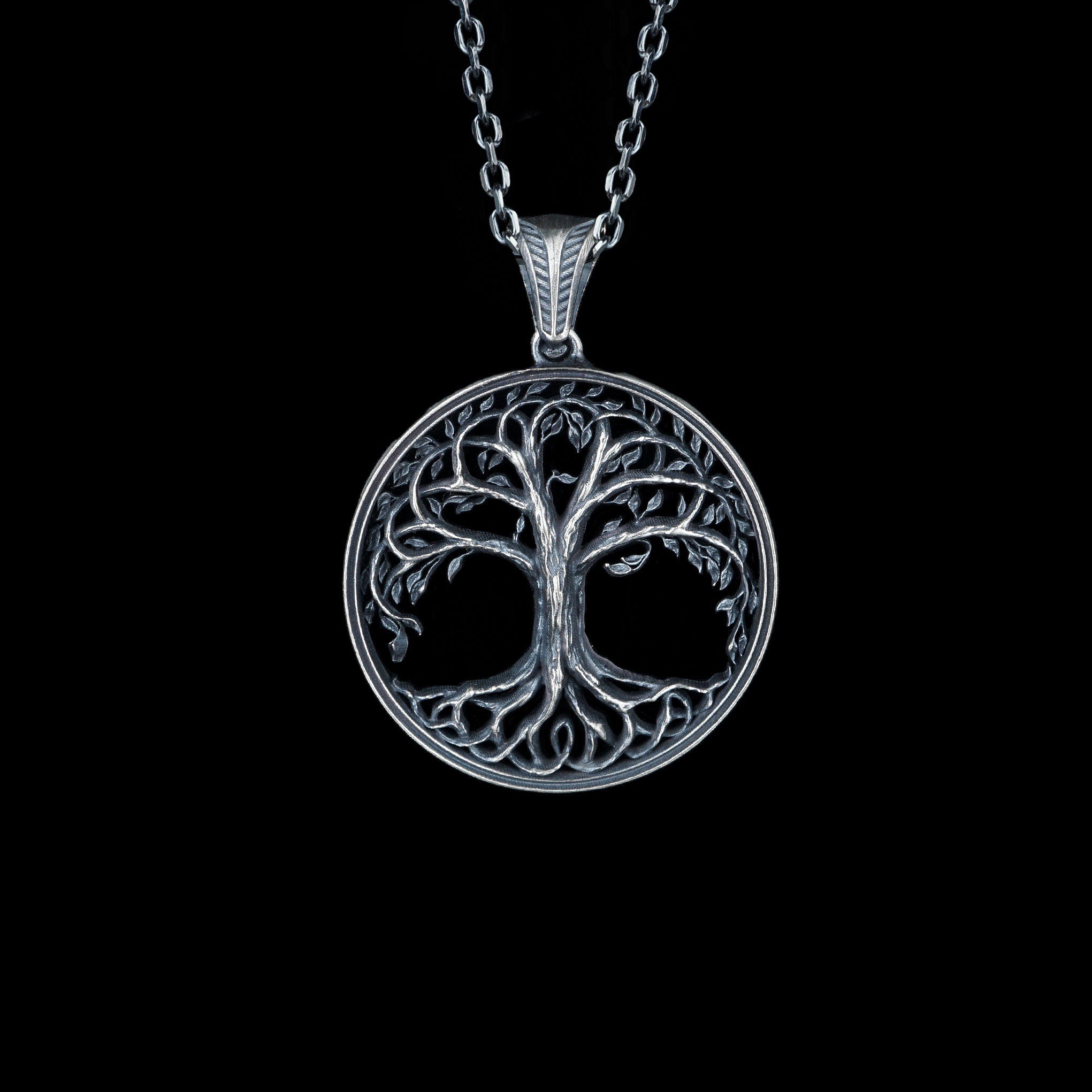 Sterling Silver Yggdrasil Necklace: Viking Tree of Life Pendant