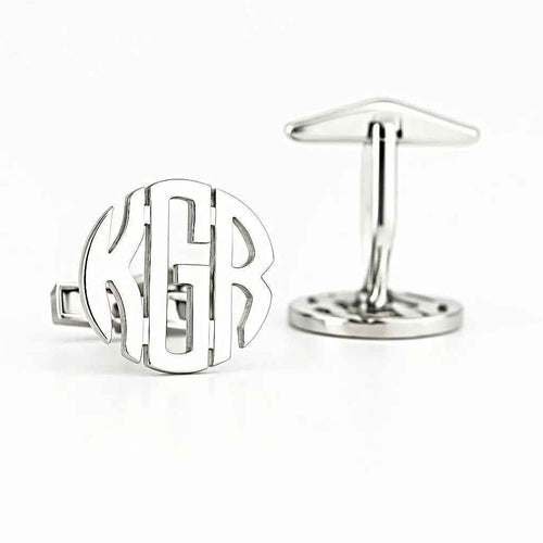 Monogrammed Sterling Silver Cufflinks, Personalized Initial Cuff Links