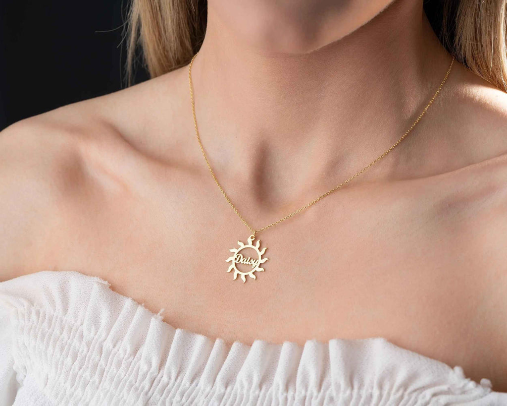 Personalized Sun Necklace: Custom Sterling Silver Name Pendant