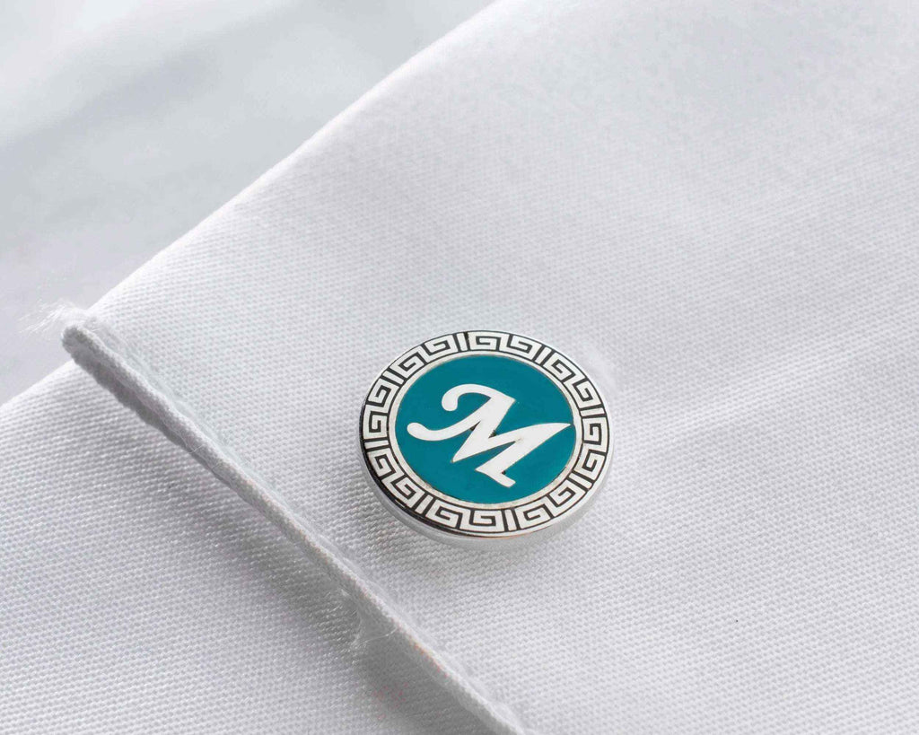 Sterling Silver Enamel Initial Cufflinks, Personalized Gift