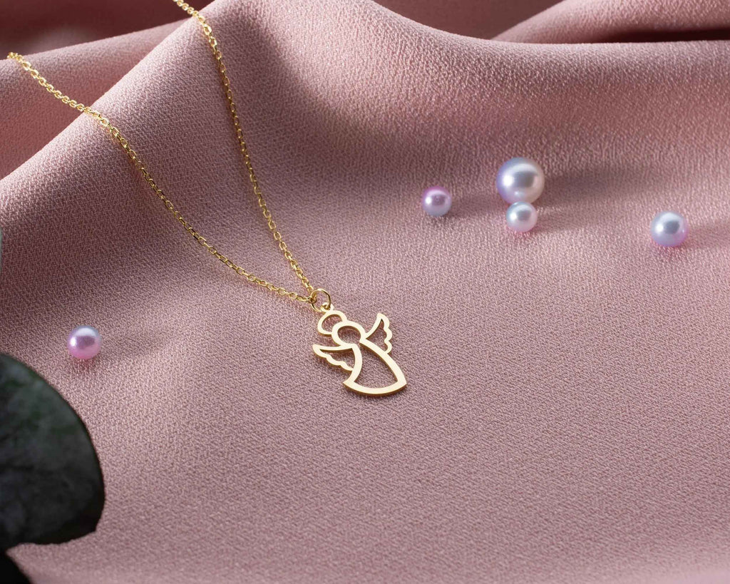 Sterling Silver Angel Necklace: Gold Angel Wings Pendant