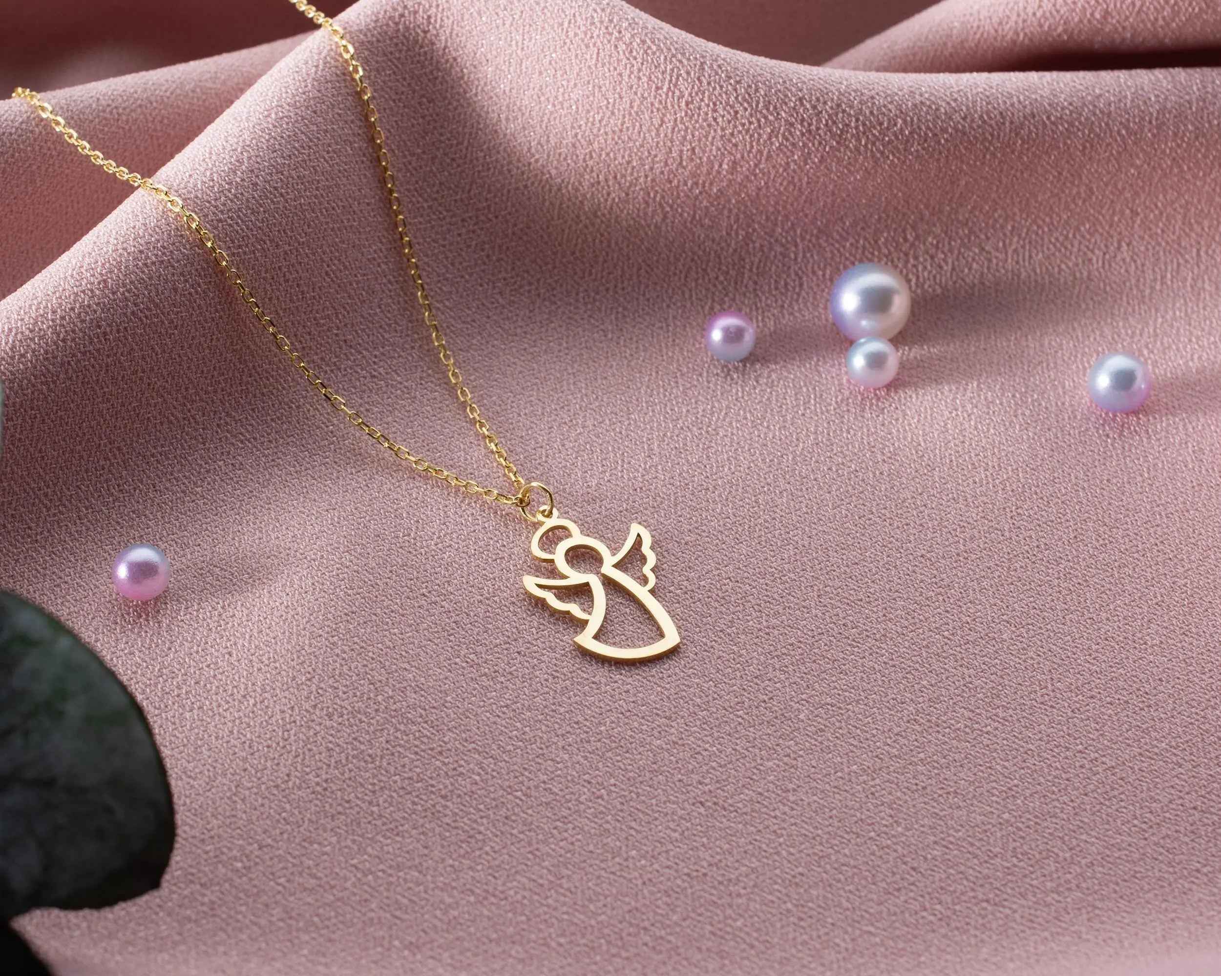 Sterling Silver Angel Necklace: Gold Angel Wings Pendant