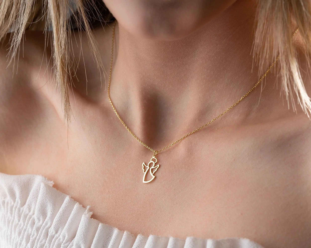 Sterling Silver Angel Necklace: Gold Angel Wings Pendant