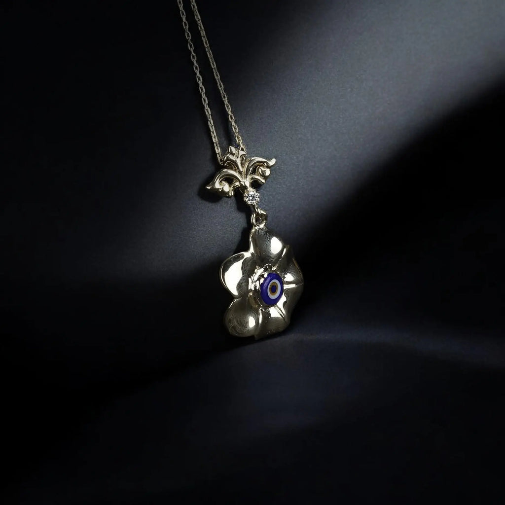 Evil Eye Flower Necklace: Sterling Silver Nazar Protection Pendant   Charmora Jewelry