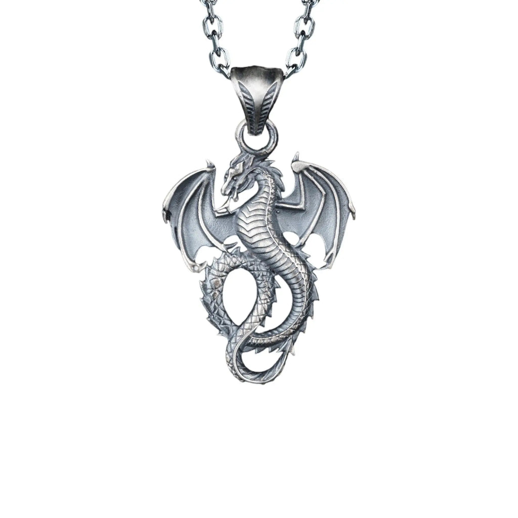 Sterling Silver Winged Dragon Necklace - Mens Pendant Jewelry   Charmora Jewelry