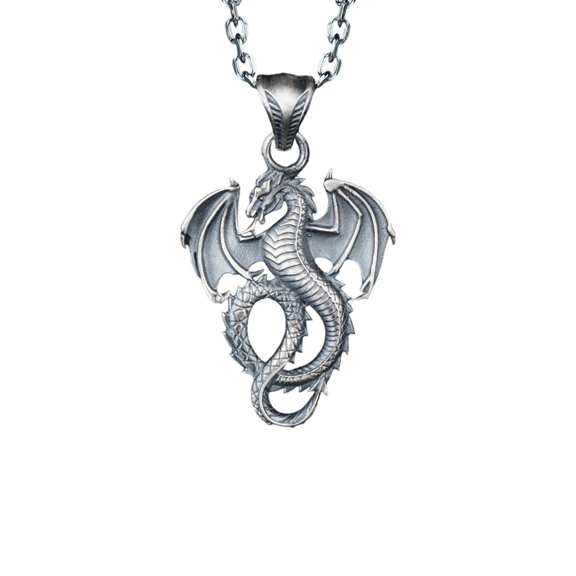 Collier dragon ailé en argent sterling - Bijoux pendentif pour hommes