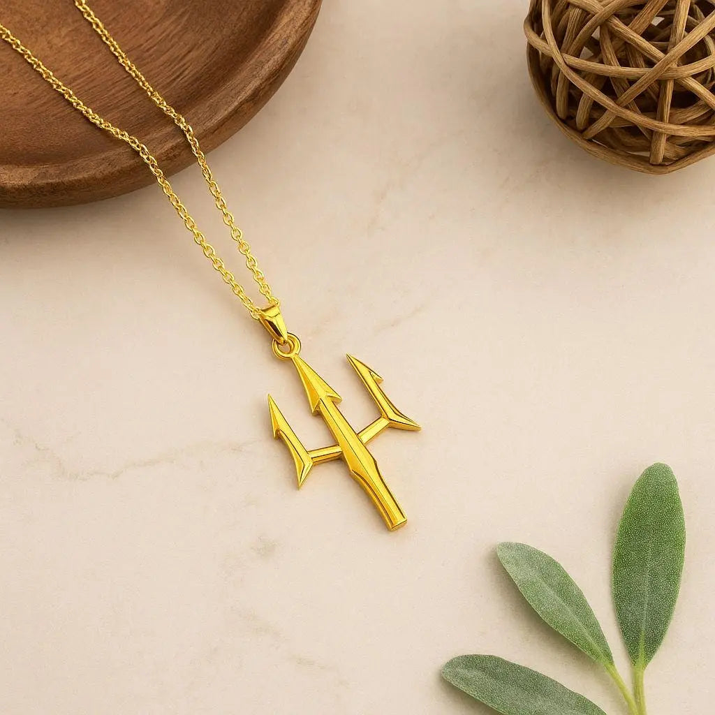 Sterling Silver Trident Necklace: Poseidon's Spear Pendant, Mythology Jewelry   Charmora Jewelry