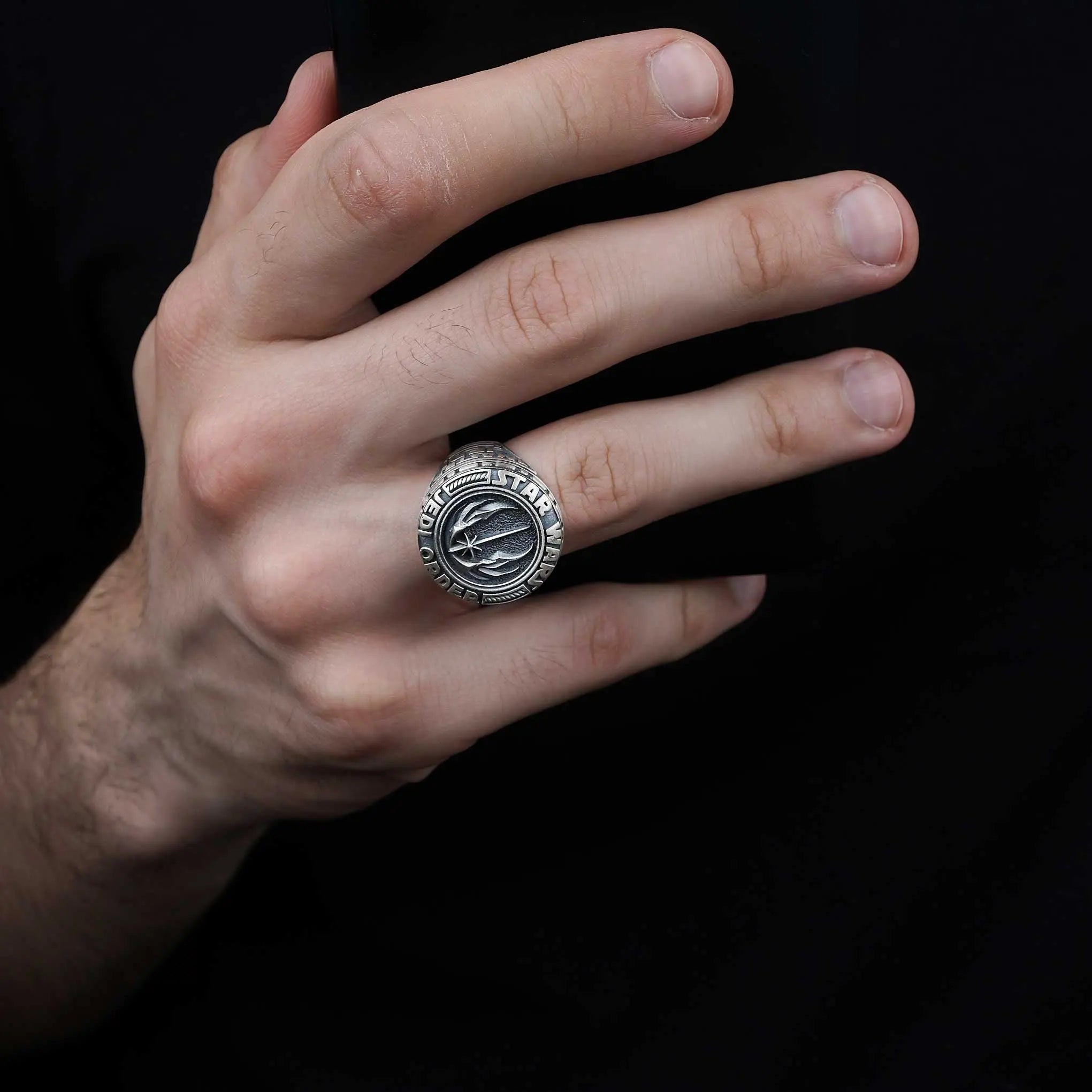 Sterling Silver Star Wars Ring: Jedi Order Symbol, Galactic Jewelry   Charmora Jewelry