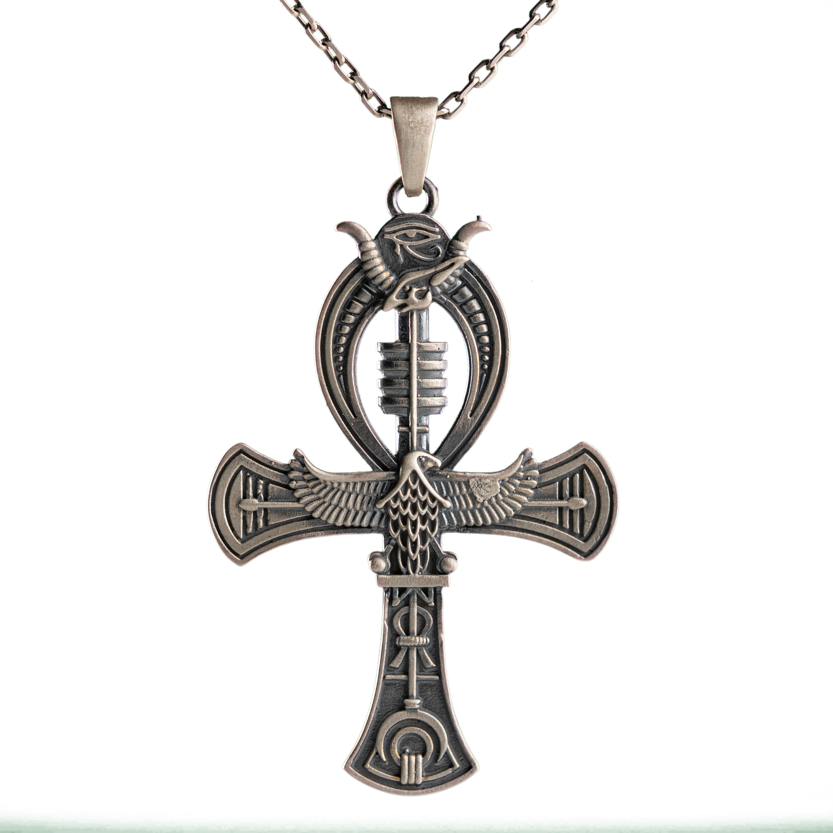 Ankh Eye of Horus Necklace and Pharaoh Ring Jewelry Set  Ring  Charmora Jewelry