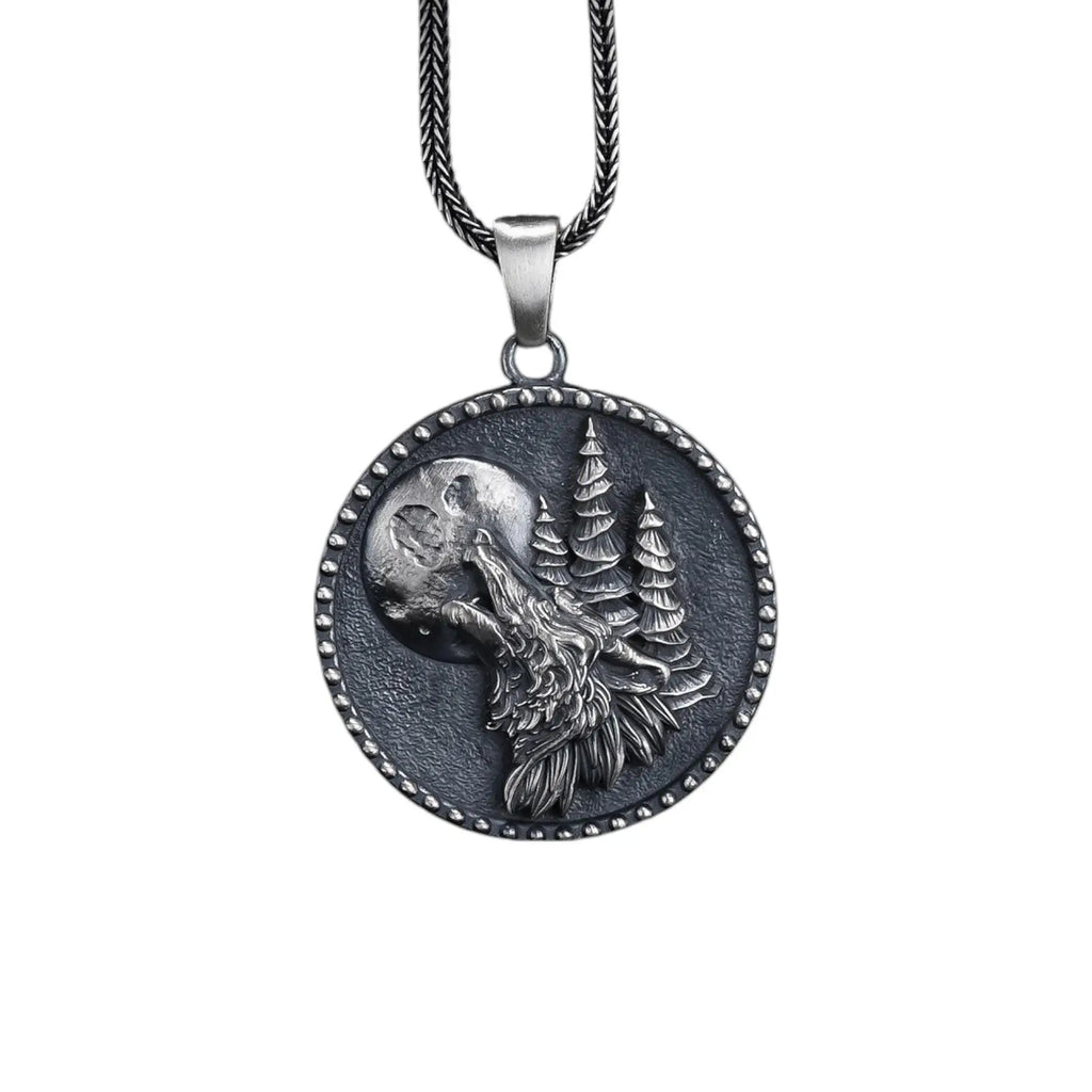 Sterling Silver Howling Wolf Necklace: Handmade Animal Pendant Men   Charmora Jewelry
