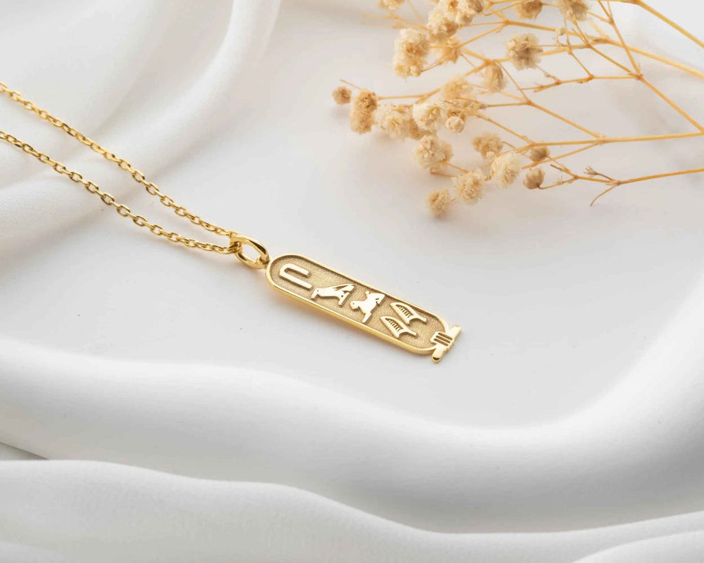 Custom Sterling Silver Egyptian Cartouche Necklace: Hieroglyph Name Jewelry