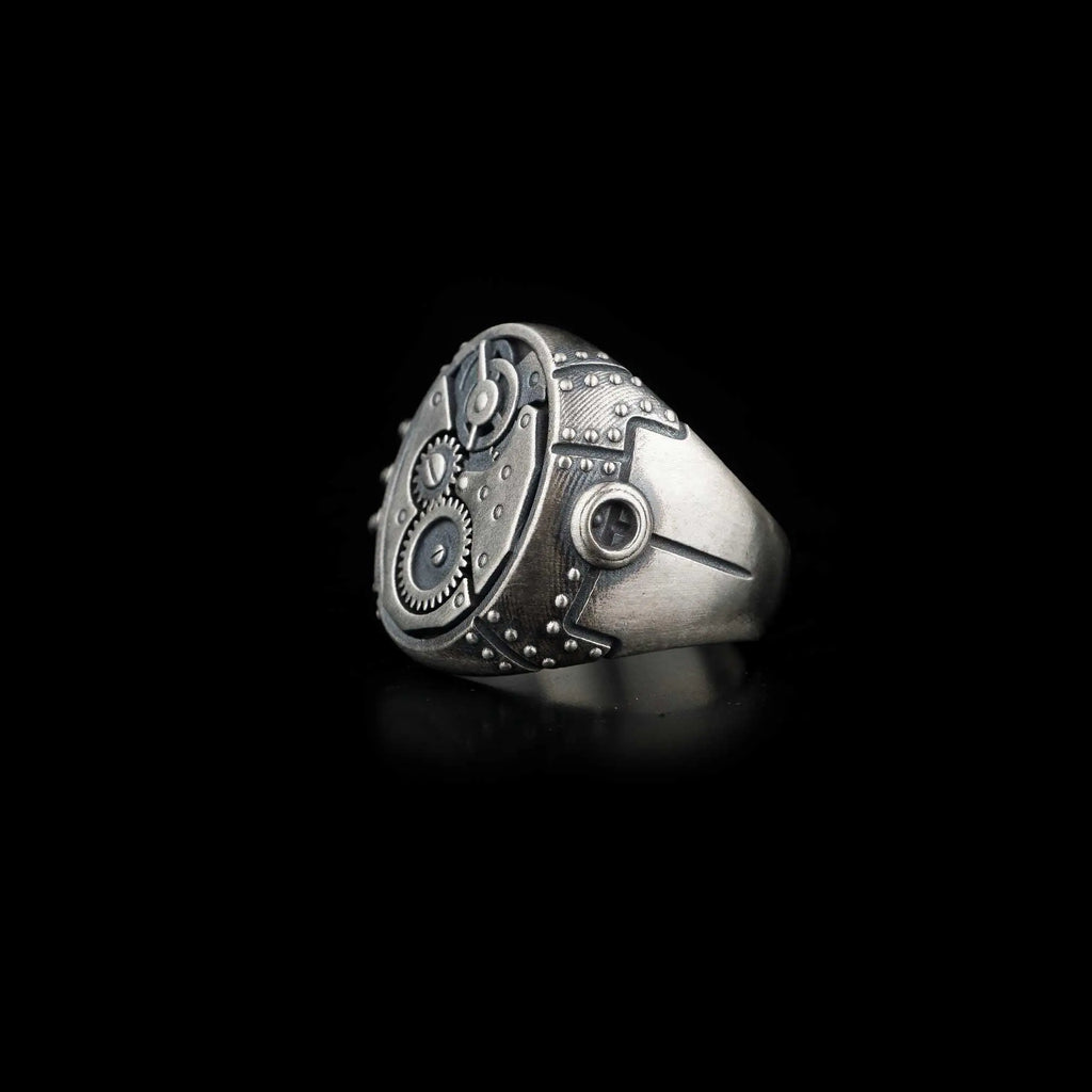 Sterling Silver Steampunk Gear Ring: Mechanical Gothic Jewelry   Charmora Jewelry