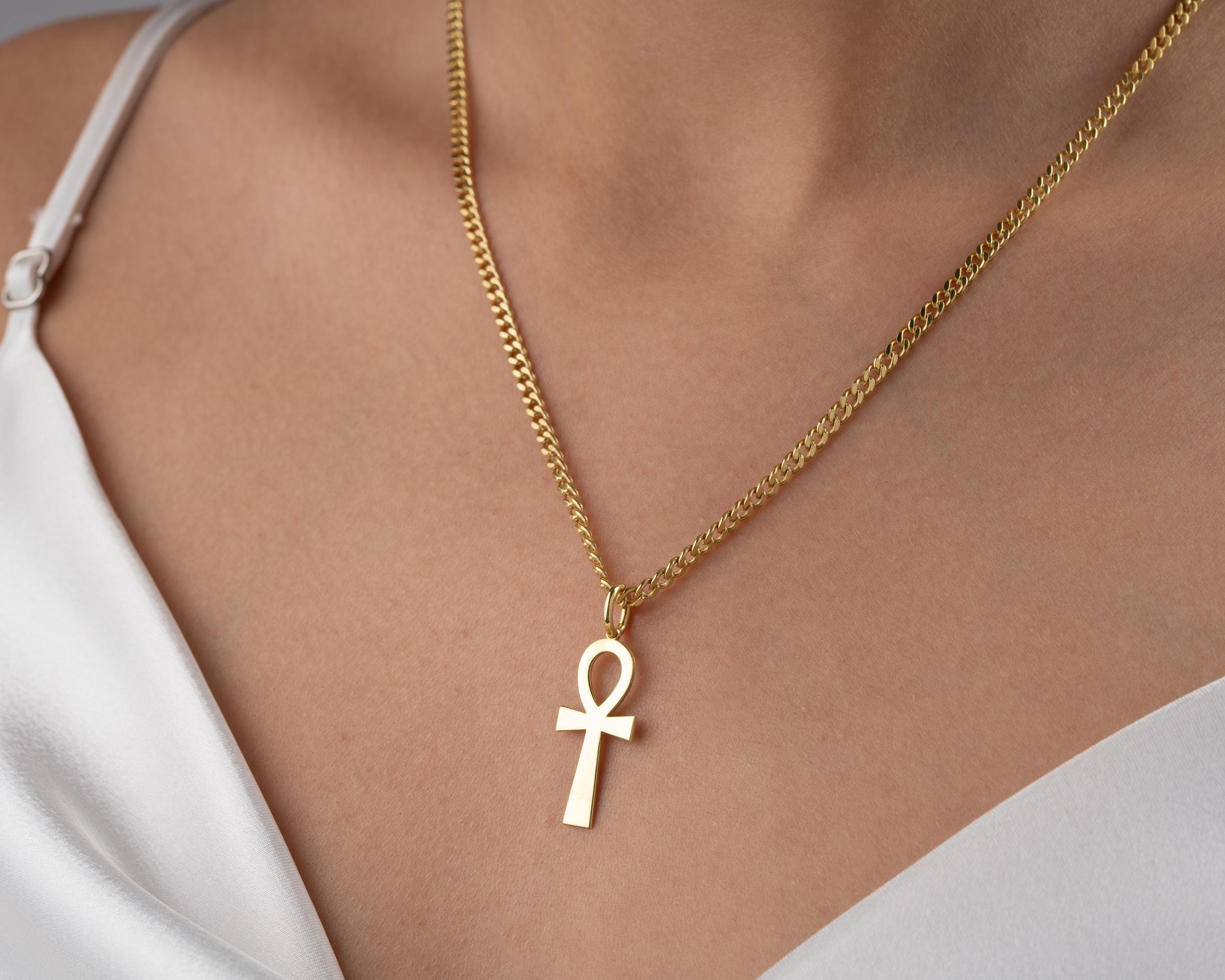 Gold Ankh Pendant: Sterling Silver Egyptian Cross Necklace
