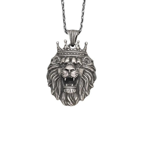 Sterling Silver King Lion Necklace | Leo Zodiac Mens Pendant   Charmora Jewelry