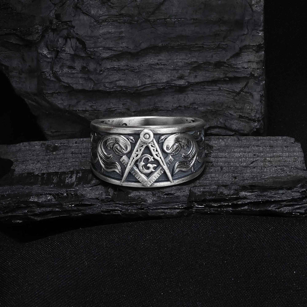 Sterling Silver Masonic Ring: Freemason Symbol Jewelry Gift