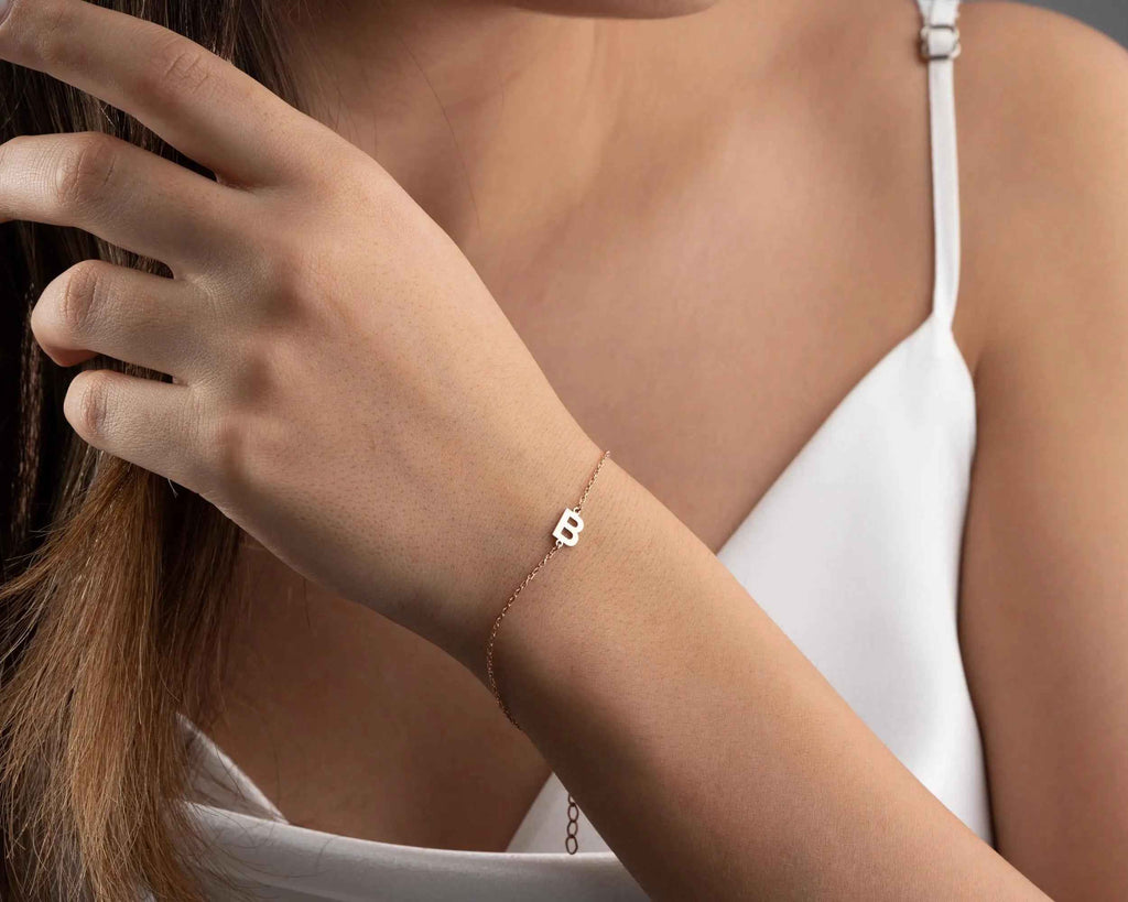 Sterling Silver Initial Bracelet: Personalized Letter Jewelry