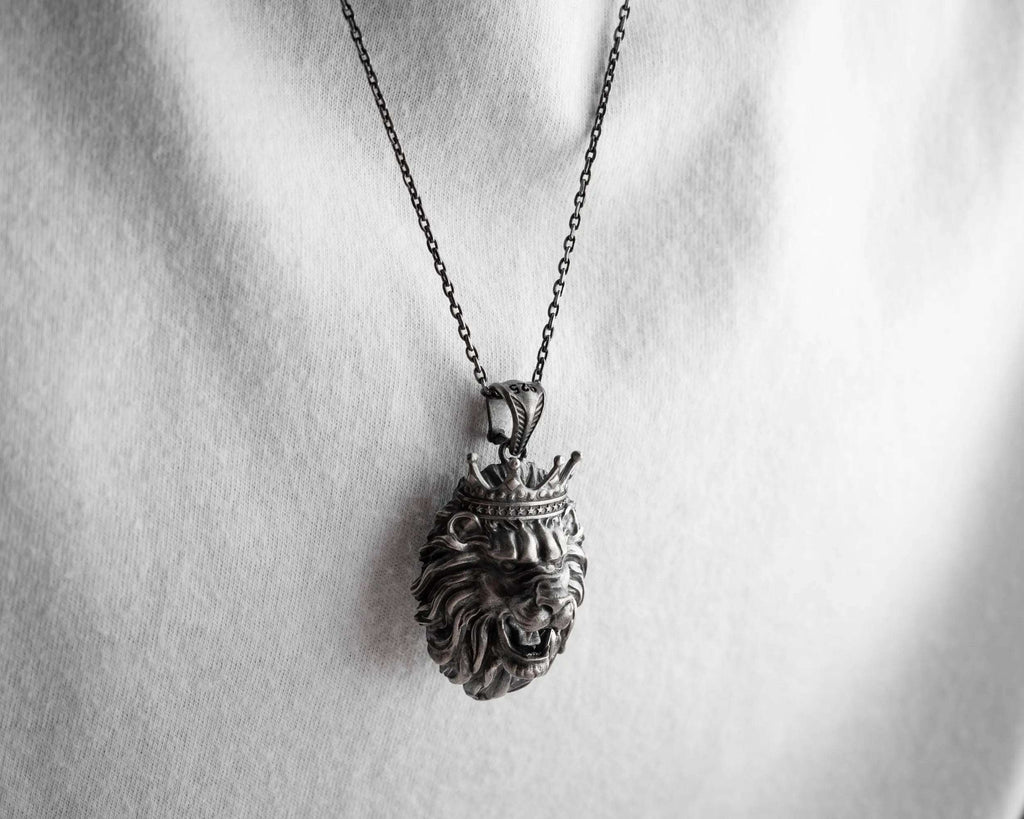 Sterling Silver King Lion Necklace | Leo Zodiac Mens Pendant   Charmora Jewelry