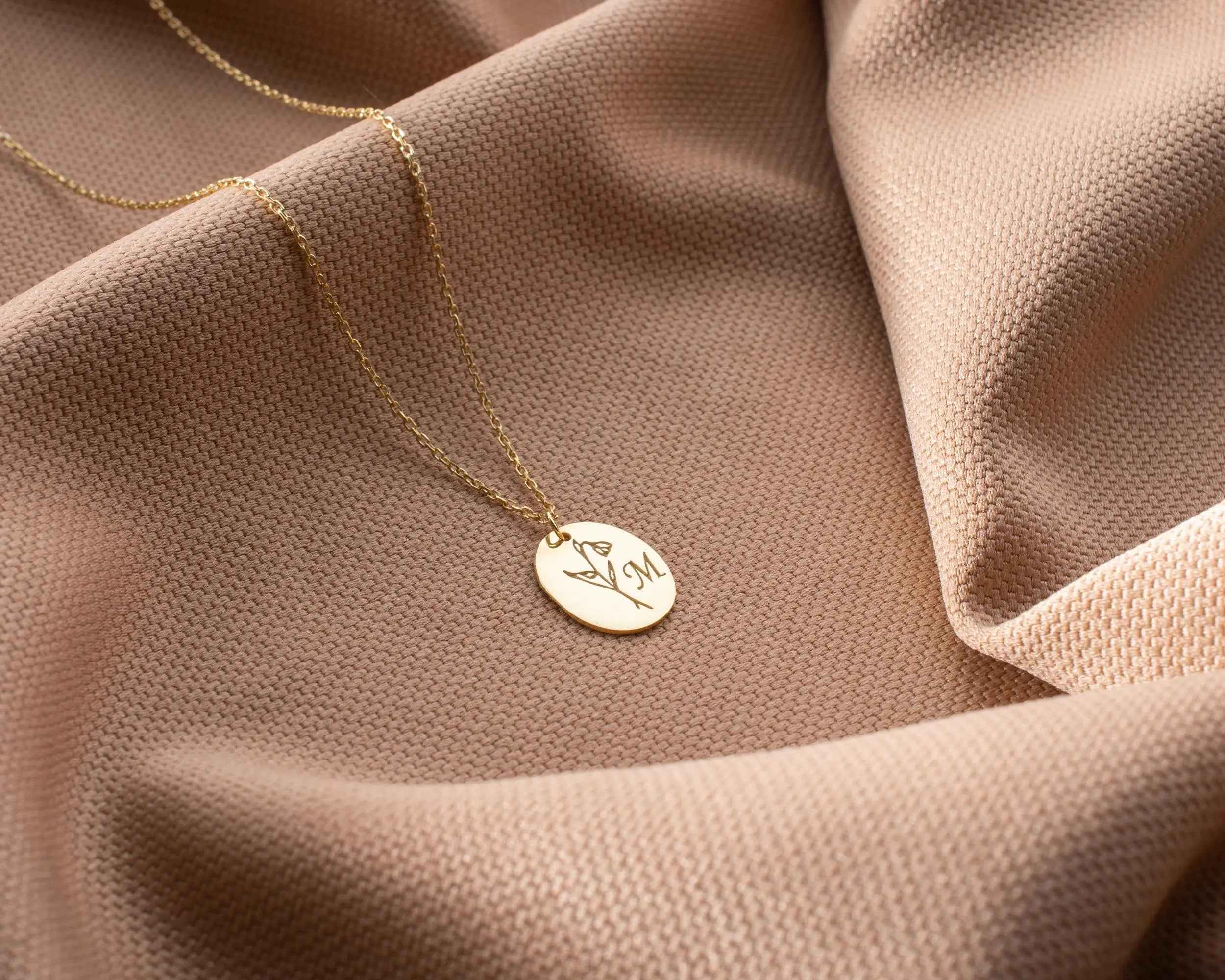 Birth Flower Initial Necklace: Engraved Sterling Silver Personalized Jewelry