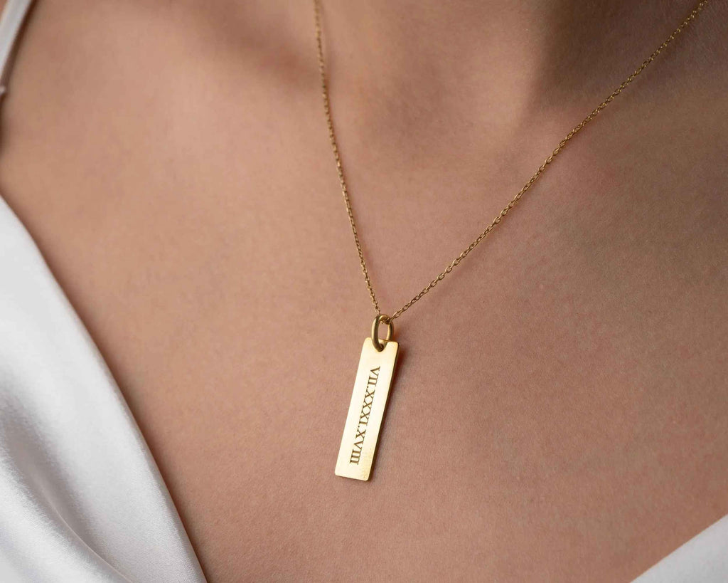 Personalized Sterling Silver Roman Numeral Date Necklace