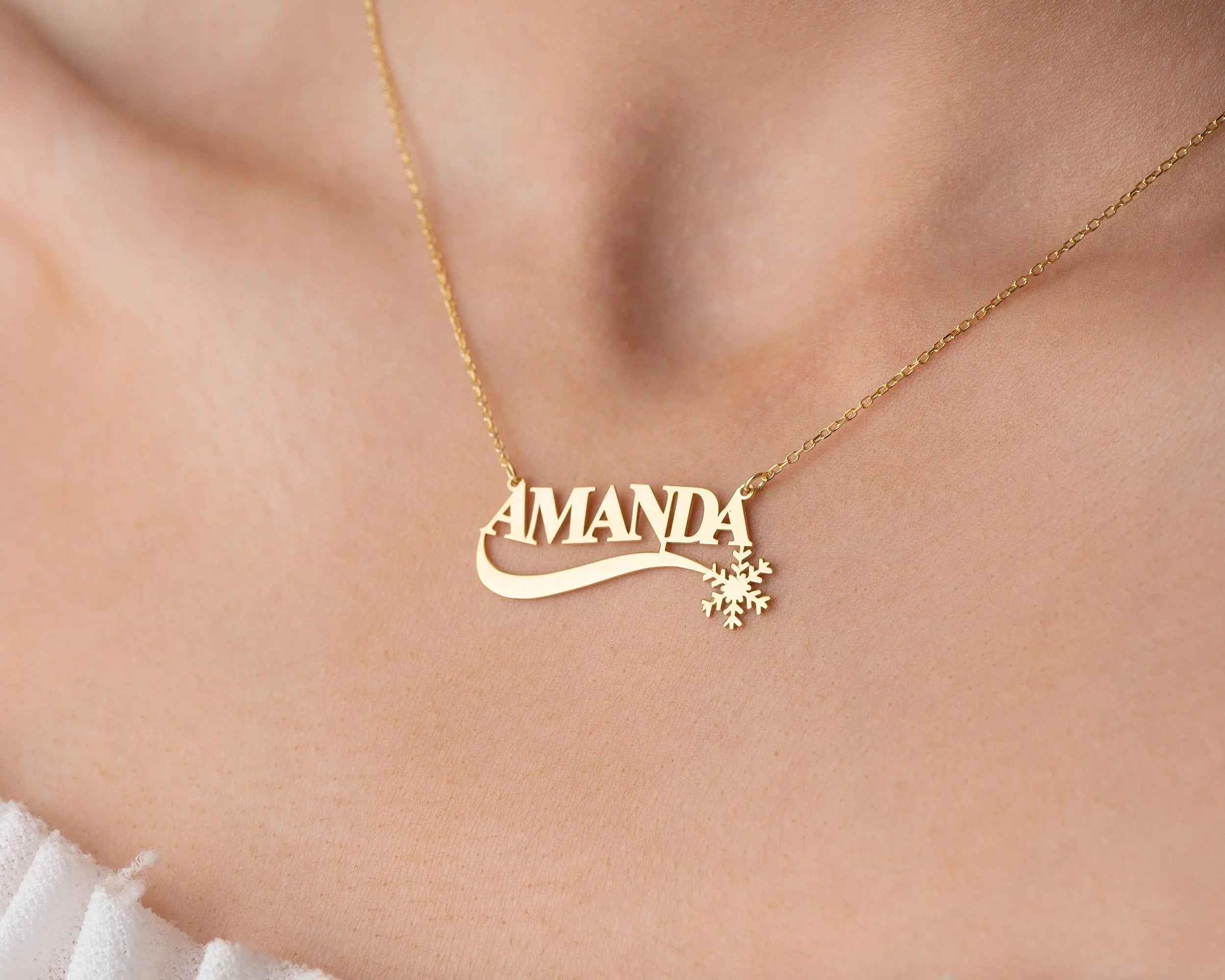 Snowflake Name Necklace: Sterling Silver Custom Pendant