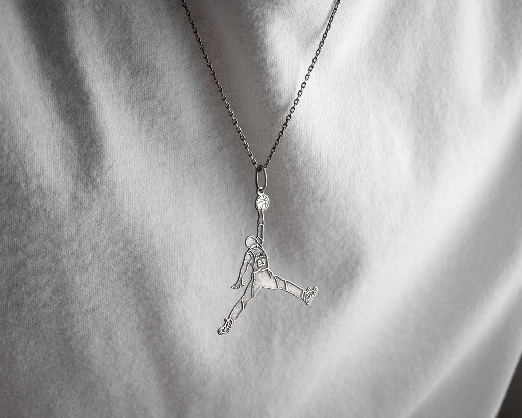 Handmade Sterling Silver Basketball Player Pendant Necklace   Charmora Jewelry
