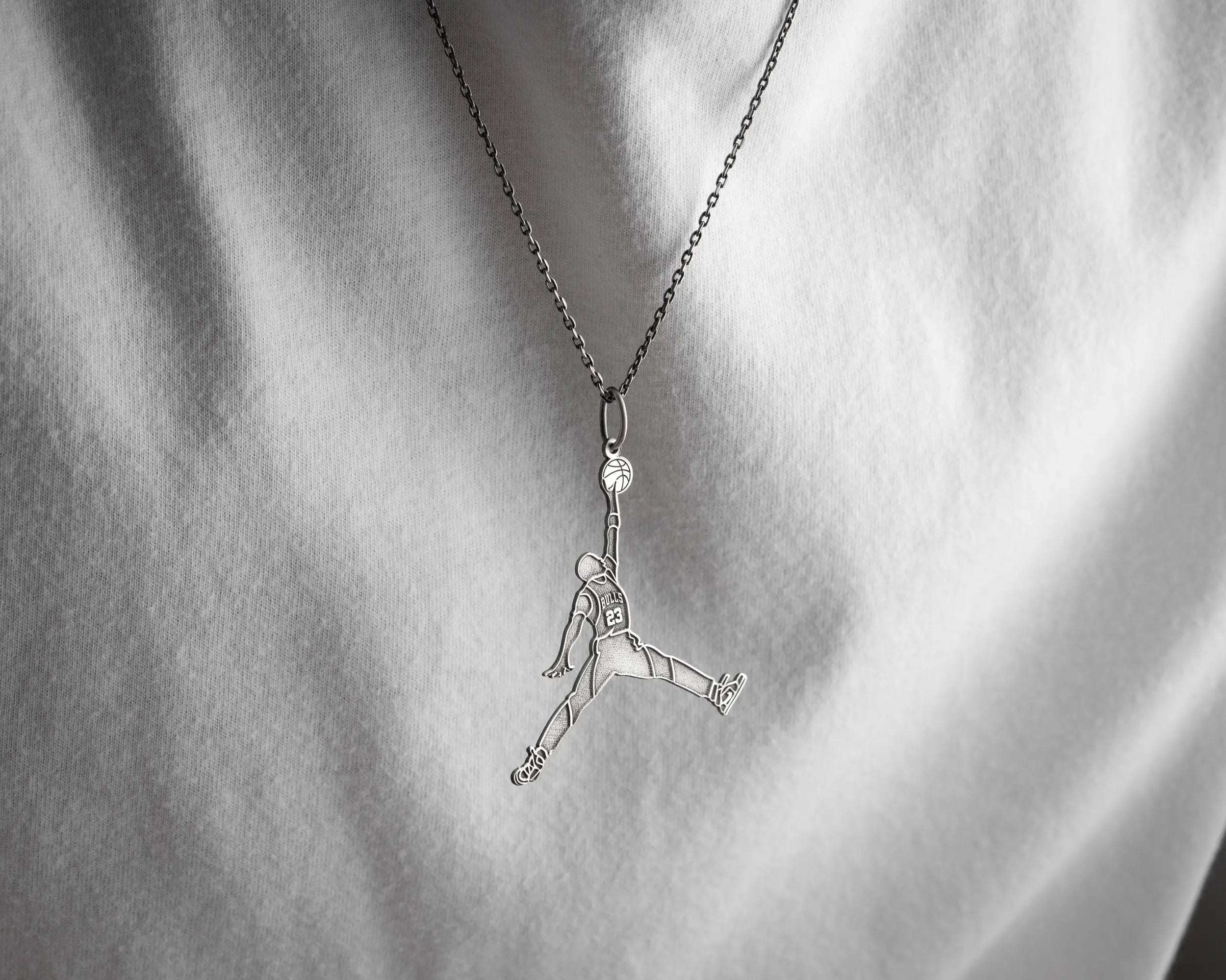 Handmade Sterling Silver Basketball Player Pendant Necklace   Charmora Jewelry