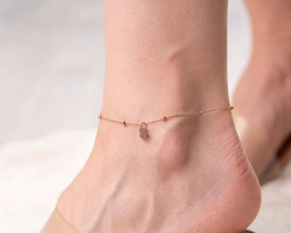 Sterling Silver Four Leaf Clover Anklet: Good Luck Charm