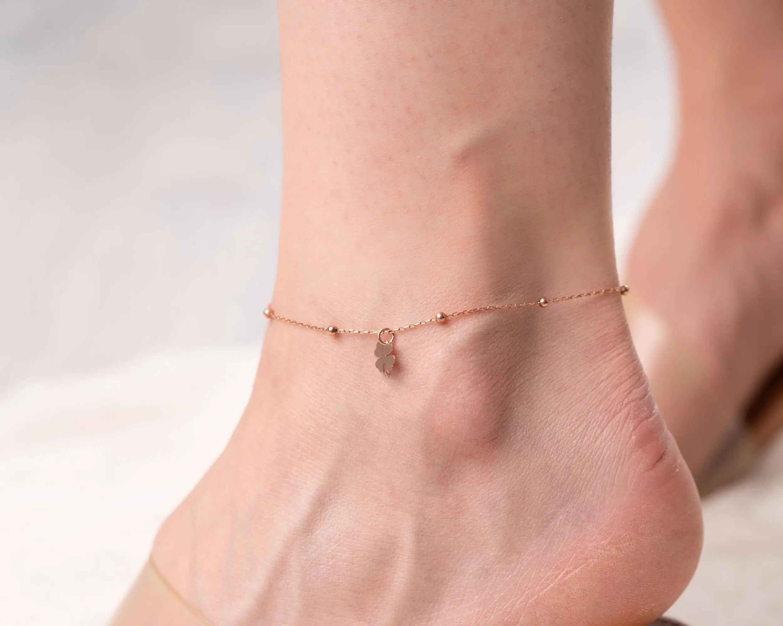 Sterling Silver Four Leaf Clover Anklet: Good Luck Charm