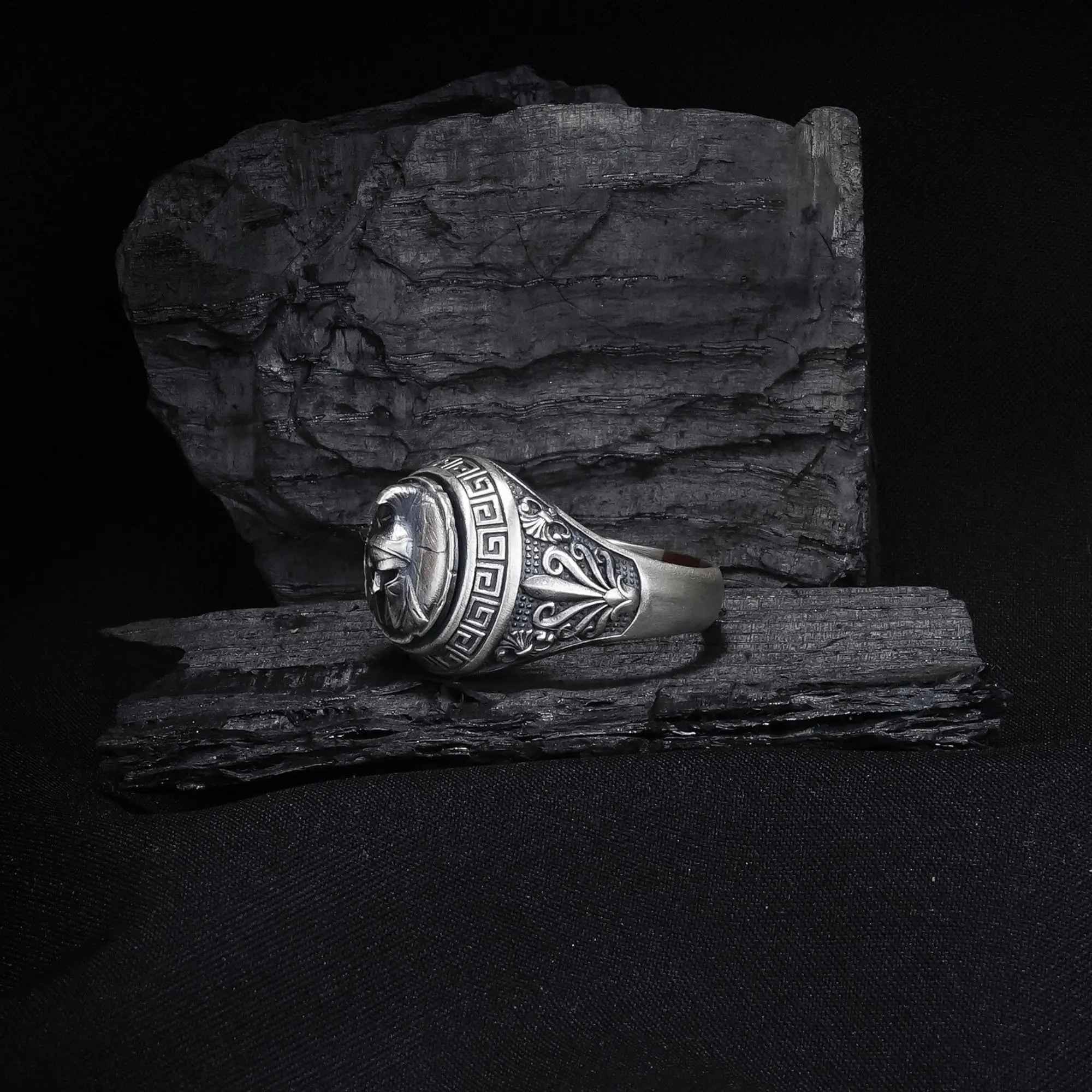 Sterling Silver Spartan Ring: Leonidas Warrior Shield Design