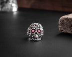 Sterling Silver Skull Ring: Gothic Red Zircon Stone Jewelry