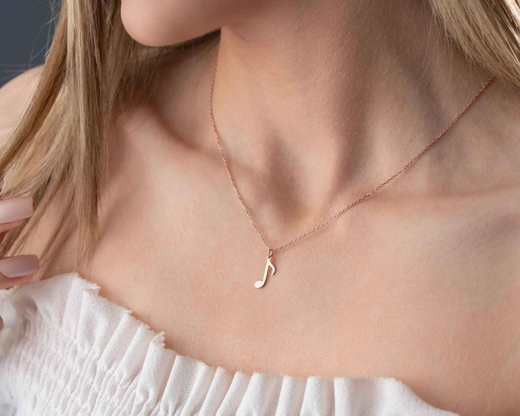 Sterling Silver Music Note Necklace: Musician Gift, 18 Inch Chain