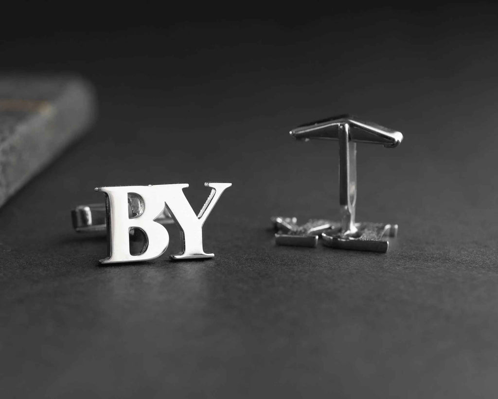 Handmade Sterling Silver Initial Cufflinks: Engraved Groomsmen Gift